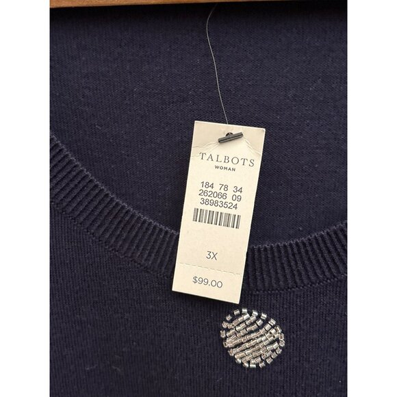 NWT Talbots Plus Size Navy Beaded Polka Dot Sweater 3X Preppy Luxe Minimalist - Picture 4 of 8